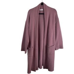 Sablyn Kari 100% Cashmere Chunky Knit Shawl Collar Long Cardigan Sweater Rose XS